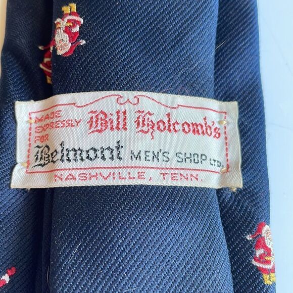 Kitschy Vtg 60s/70s dark navy blue tie with waving Santa print - Picture 5 of 5